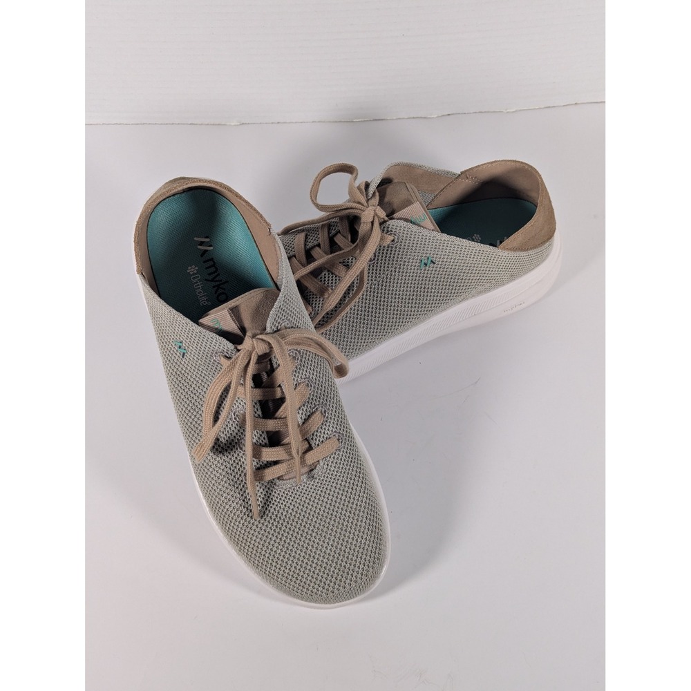 Mykos Womens Tan Mesh Knit Lace Up Sneakers Ortholite Comfort Shoes Size 9.5